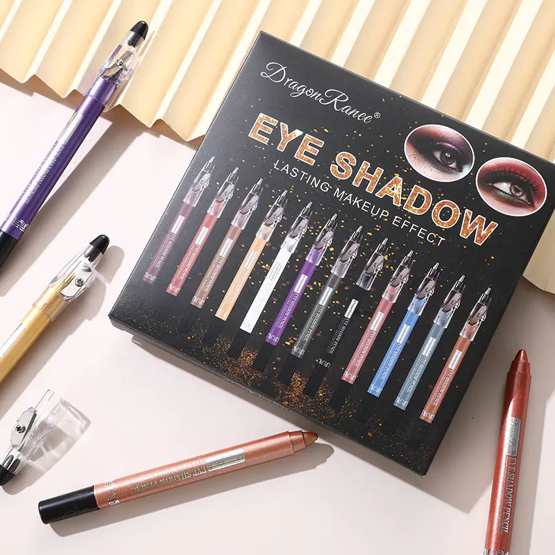 12-Piece Cross-Border Eyeshadow Pencil Set with Sharpener