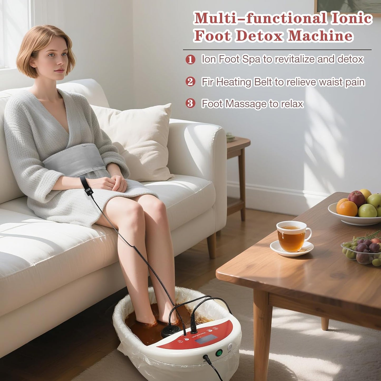 Veicomtech Ionic Foot Bath Detox Machine Foot Detox Machine Ionic Foot Spa Kit with 10 Ginger Tablets 2 Arrays FIR Belt for Home Salon Spa