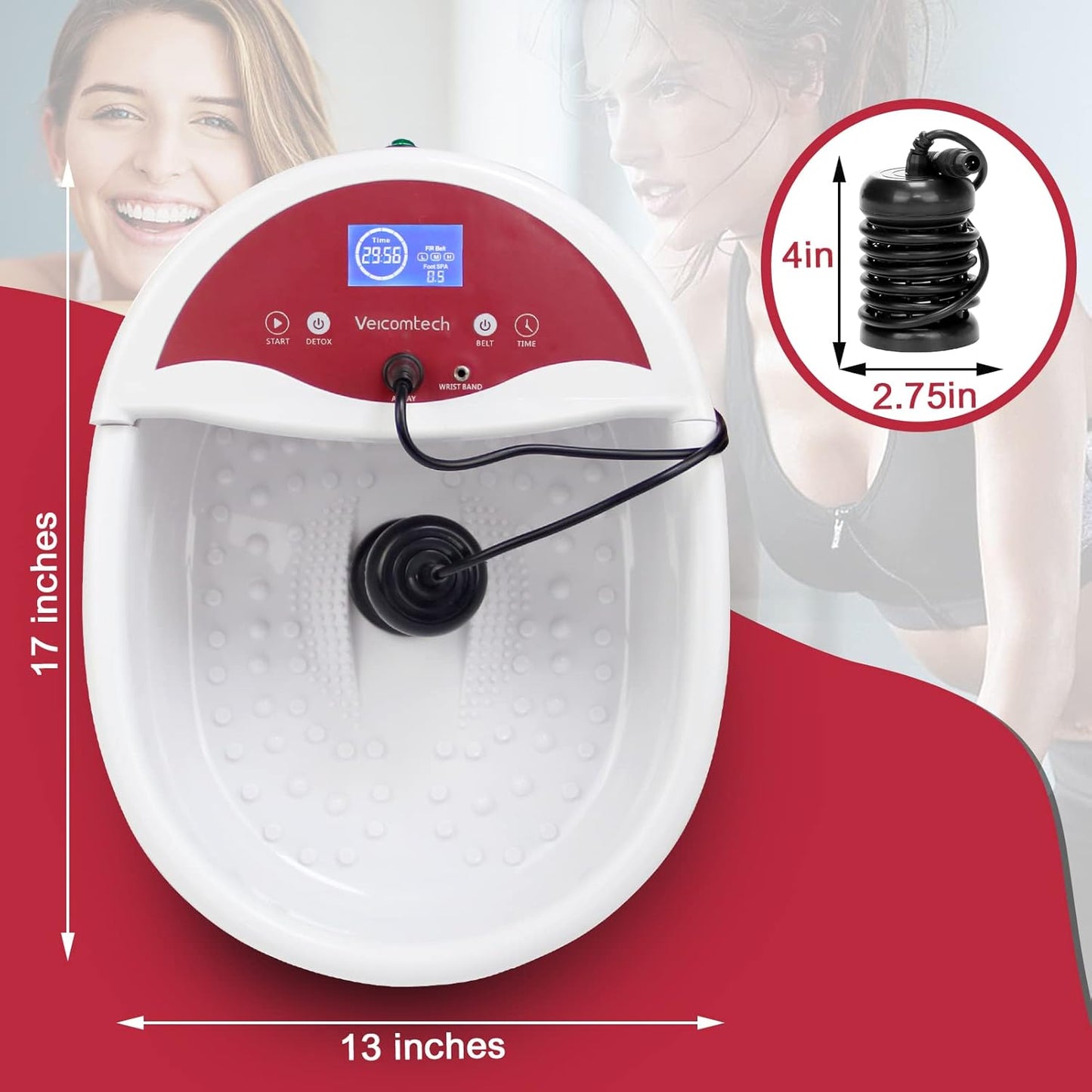 Veicomtech Ionic Foot Bath Detox Machine Foot Detox Machine Ionic Foot Spa Kit with 10 Ginger Tablets 2 Arrays FIR Belt for Home Salon Spa