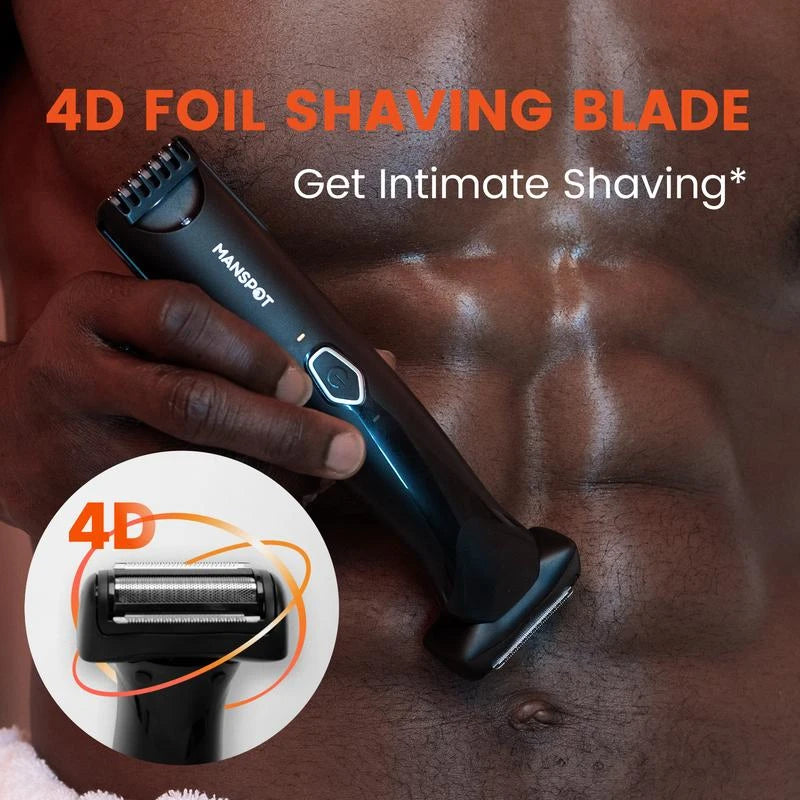 MANSPOT Manscape Body Hair Trimmer for Men Ball Trimmer Groin Hair Trimmer Dual Slided Waterproof Wet/Dry Pubic Hair Trimmer Foil Shaver Intergrated Ceramic Blade Head 90 Minutes Shaving