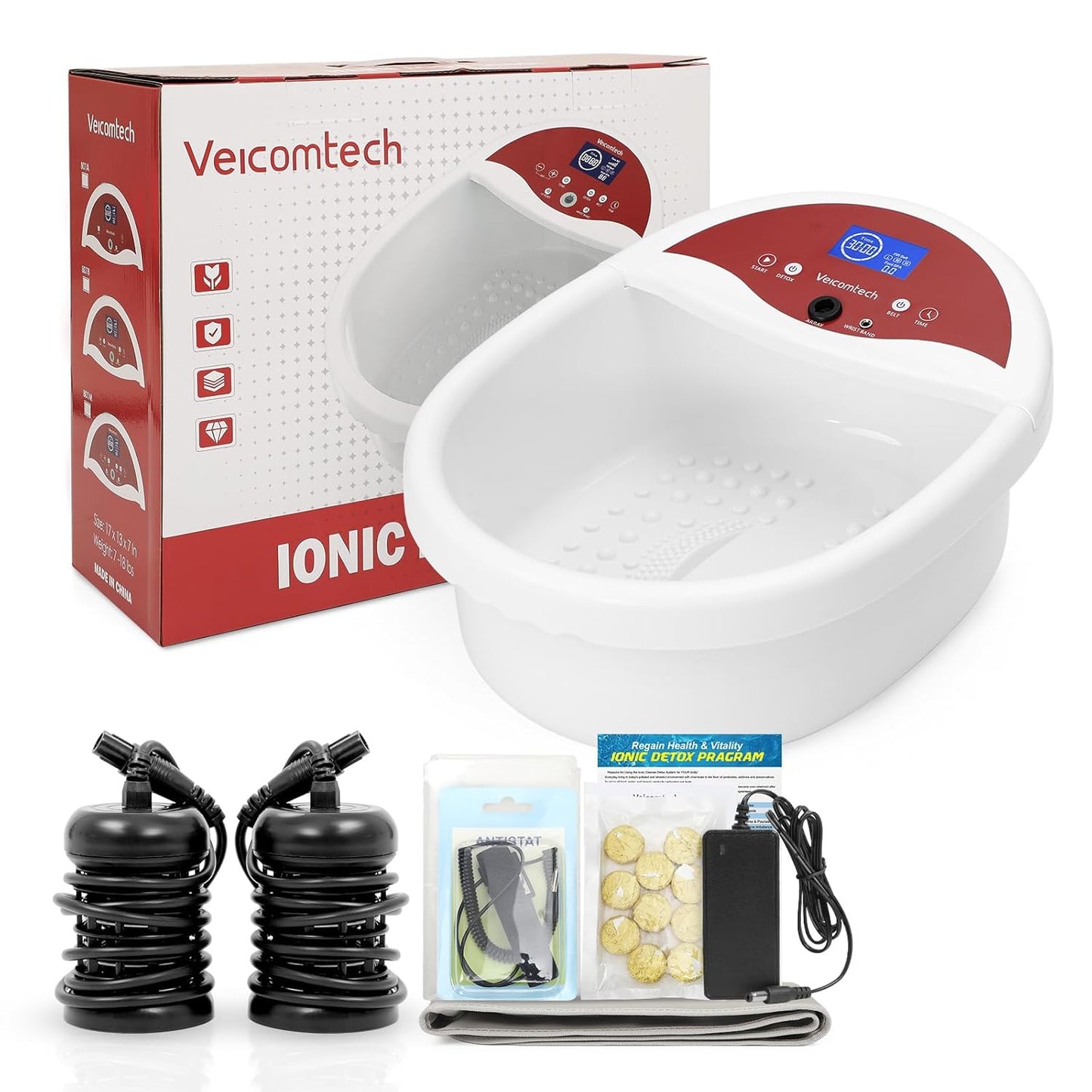 Veicomtech Ionic Foot Bath Detox Machine Foot Detox Machine Ionic Foot Spa Kit with 10 Ginger Tablets 2 Arrays FIR Belt for Home Salon Spa