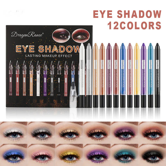 12-Piece Cross-Border Eyeshadow Pencil Set with Sharpener