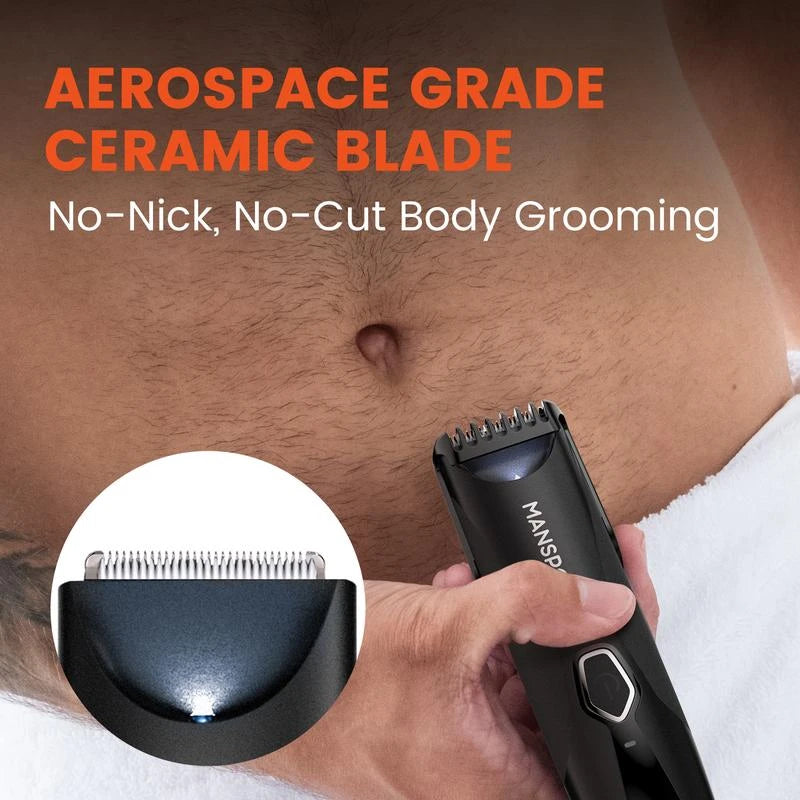 MANSPOT Manscape Body Hair Trimmer for Men Ball Trimmer Groin Hair Trimmer Dual Slided Waterproof Wet/Dry Pubic Hair Trimmer Foil Shaver Intergrated Ceramic Blade Head 90 Minutes Shaving