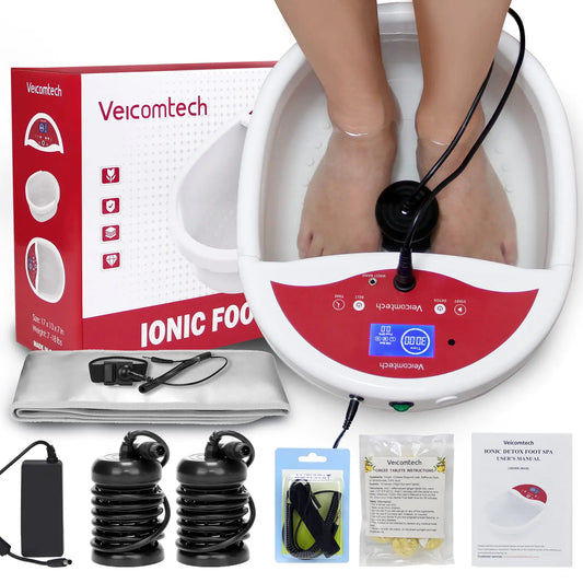Veicomtech Ionic Foot Bath Detox Machine Foot Detox Machine Ionic Foot Spa Kit with 10 Ginger Tablets 2 Arrays FIR Belt for Home Salon Spa